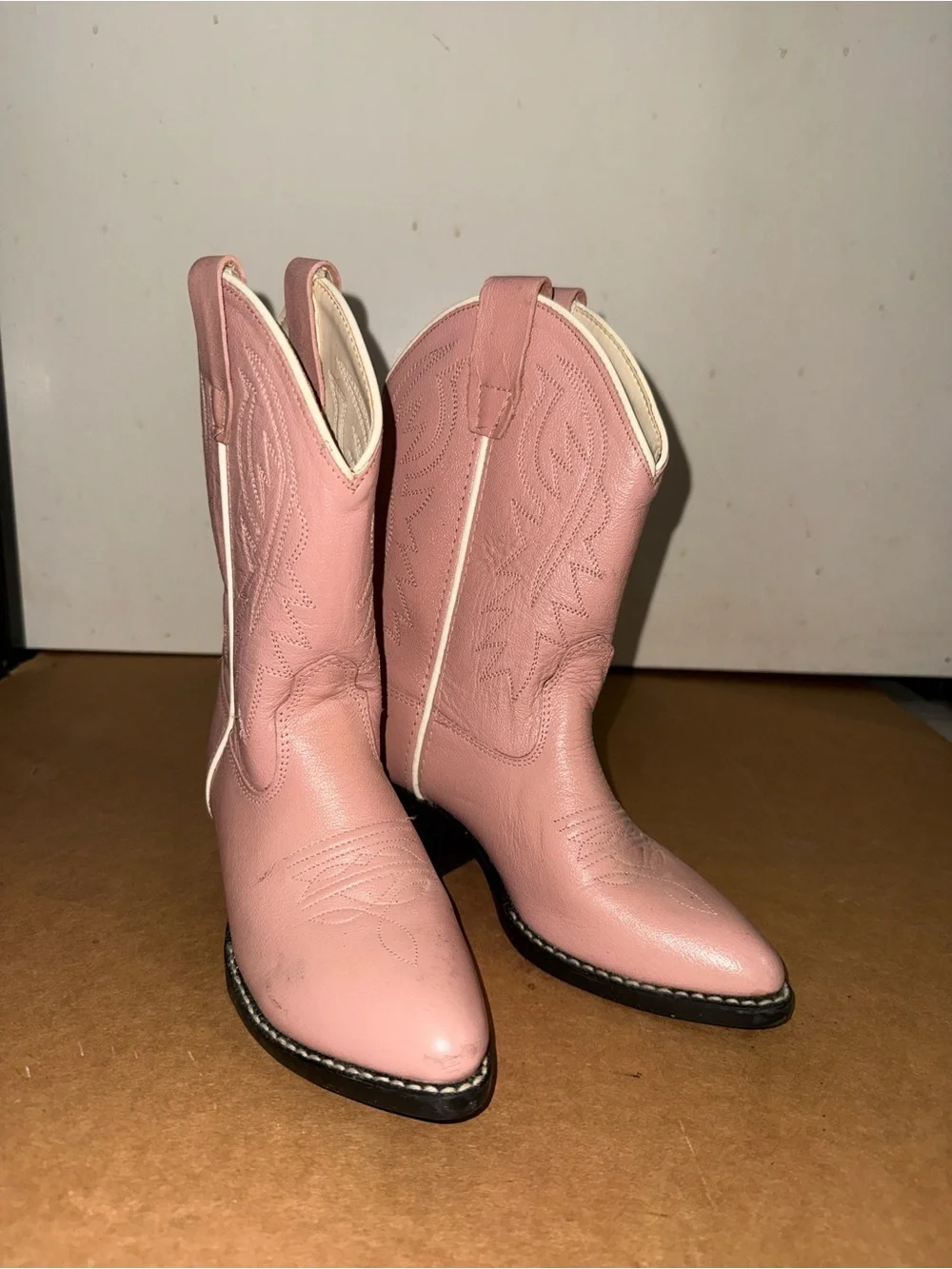 Kids Pink Cowboy Boots with White Piping